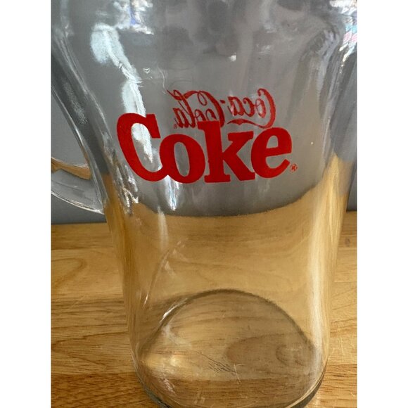 Vintage Coca-Cola Glass Pitcher With Handle & Pour Spout 64 Oz Clear & Red Logo - Picture 4 of 7